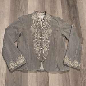 Chico's Gray Denim Embroidered Jacket Great Condition!!